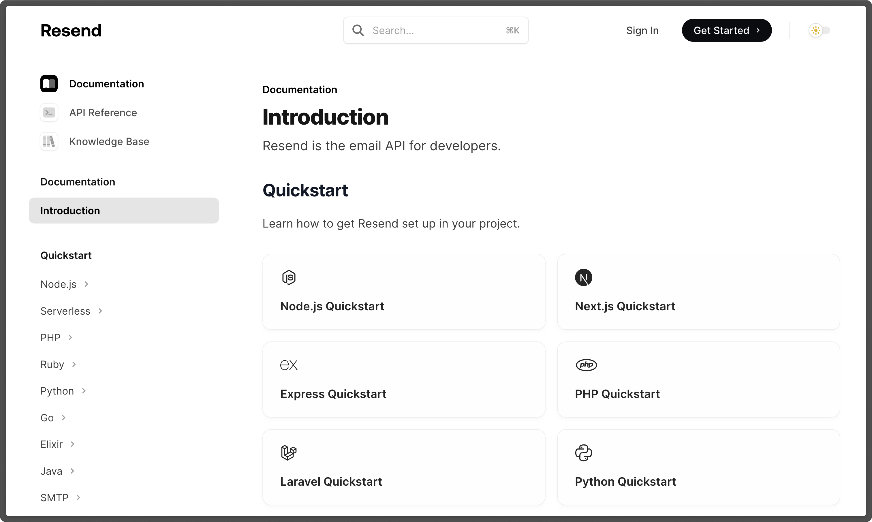 Documentation with light mode